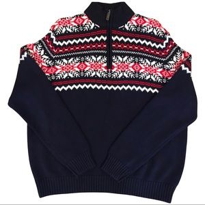 Classic Men’s Winter Sweater, Fair Isle Style, Lg